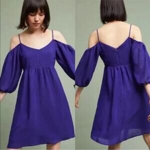 Anthropologie Moulinette Soeurs Carina Blue Cold Drop Shoulder Mini Party Dress